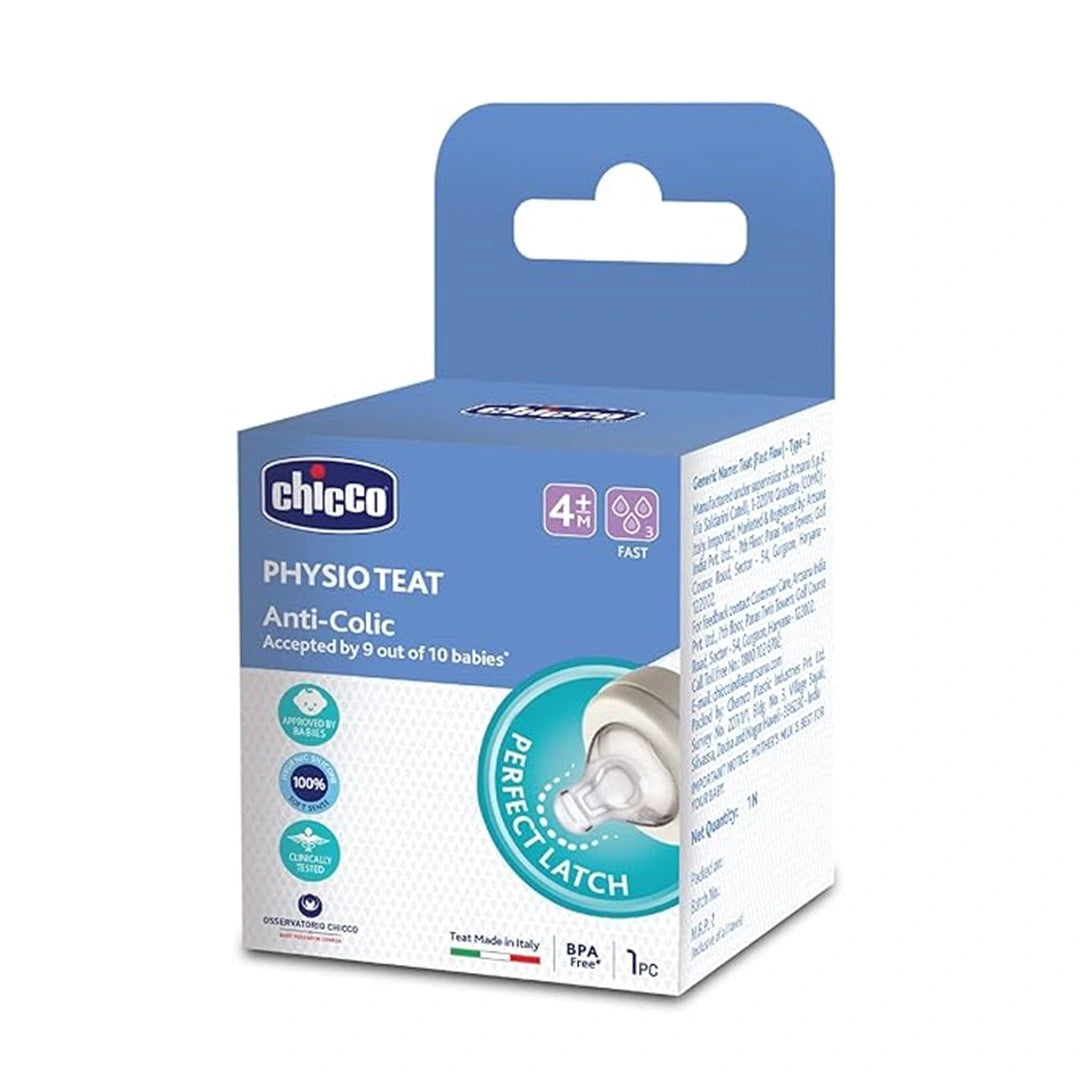 Chicco Teat Perfect 5 with Anti-Colic Effect, Nipple for Wide Neck Feeding Bottles, Fast Flow, for Babies 4m+, White