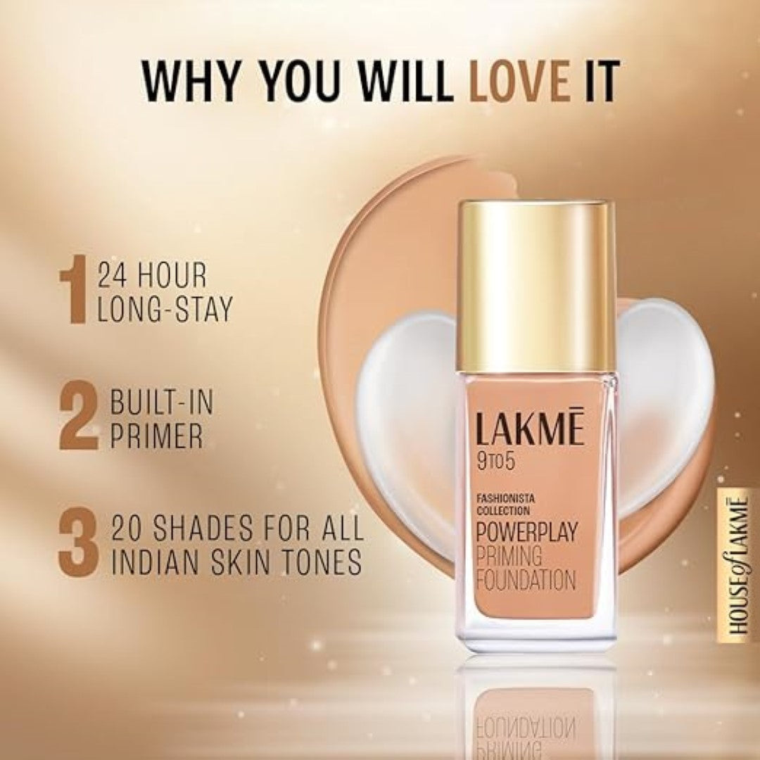 Lakme 9 to 5 Primer + Matte Perfect Cover Foundation - N200 Neutral Nude(25ml)