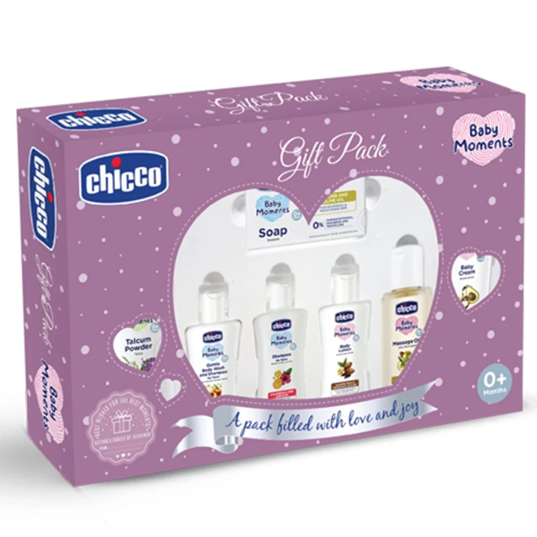 Chicco Baby Moments Caring Set Purple, Gift Set for Babies, 0m+ pack of 7