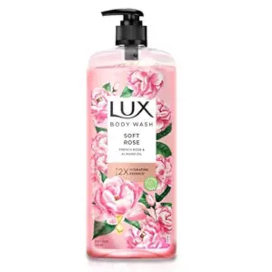 Lux Body Wash Soft Skin French Rose & Almond Oil Super Saver XL Pump Bottle with Long Lasting Fragrance, Glycerine, Paraben Free, Extra Foam, 750 ml