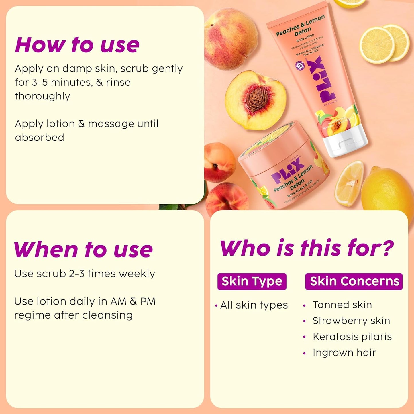 PLIX - THE PLANT FIX Peaches & Lemon Detan Bump Eraser Scrub (200g) | Removes Tan & Restores Skin’s Moisture, Reduces Dark Spots, Uneven Skin Tone, & Reveals Softer Smoother Skin
