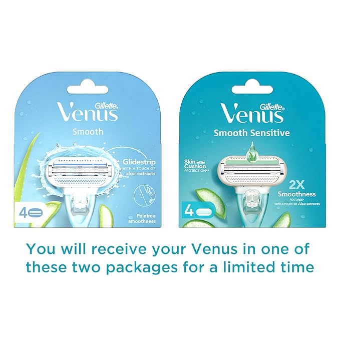 Gillette Venus Hair Removal Razor Blades/Refills/Cartridges for Women - 4 Pieces (Aloe Vera Glidestrip)