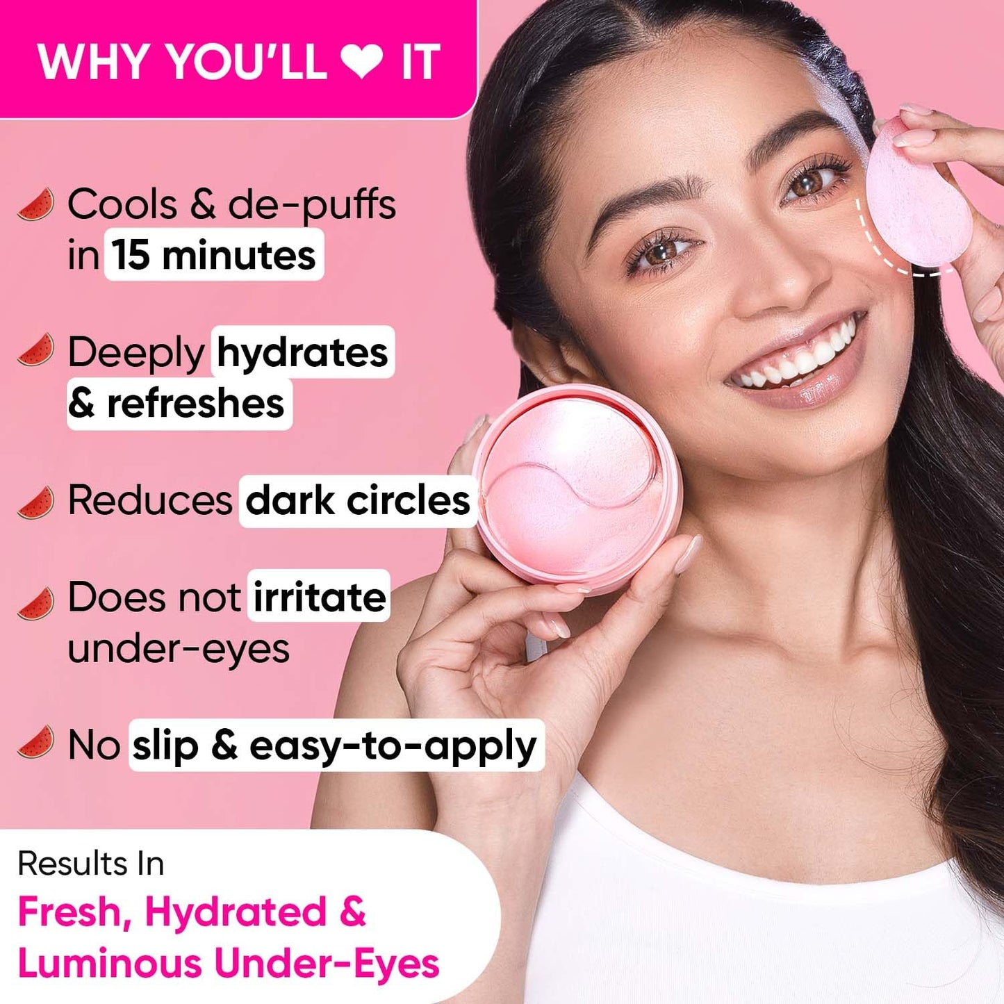 PLIX - THE PLANT FIX Watermelon Hydrogel Under Eye Patches for Dark Circles & Puffiness Reduction | Caffeine & Hyaluronic Acid | Eye Patches | Instantly Hydrates & Cools | 60 Patches