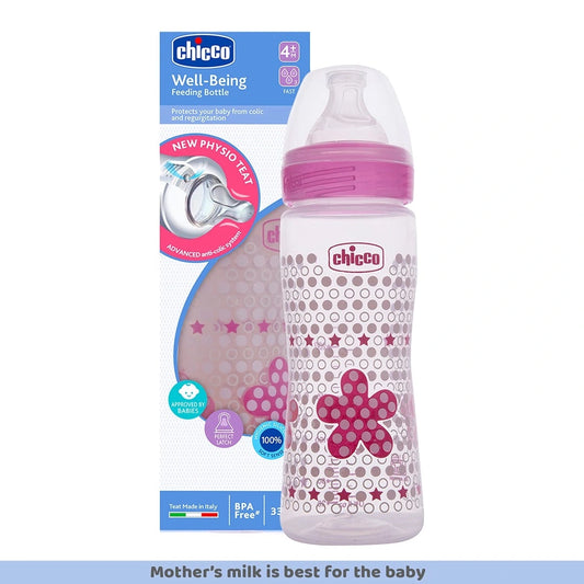 Chicco Well-Being 330 ml Feeding Bottle, Advanced Anti-Colic System, BPA Free, Hygienic Silicone Teat (Pink)