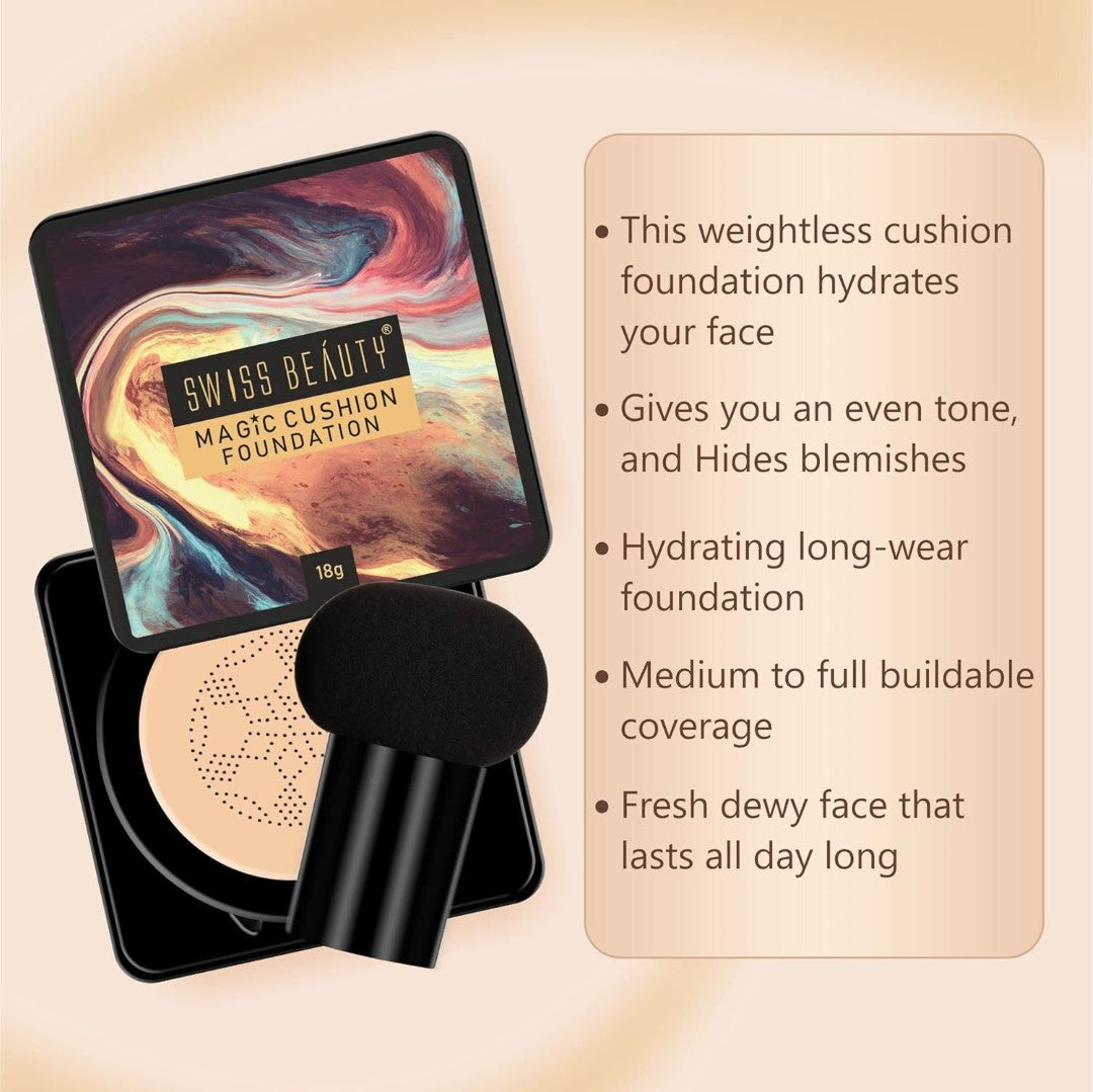 SWISS BEAUTY Magic Cushion Matte Full Coverage Foundation| Shade-01, Face Makeup, 18Gm, Pack Of 1