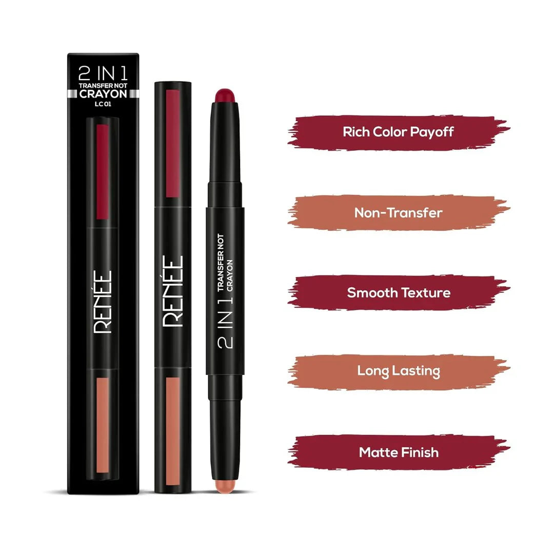 RENEE 2 In 1 Transfer Not Crayon LC 01, 4gm| Long Lasting & Smudge Proof Formula