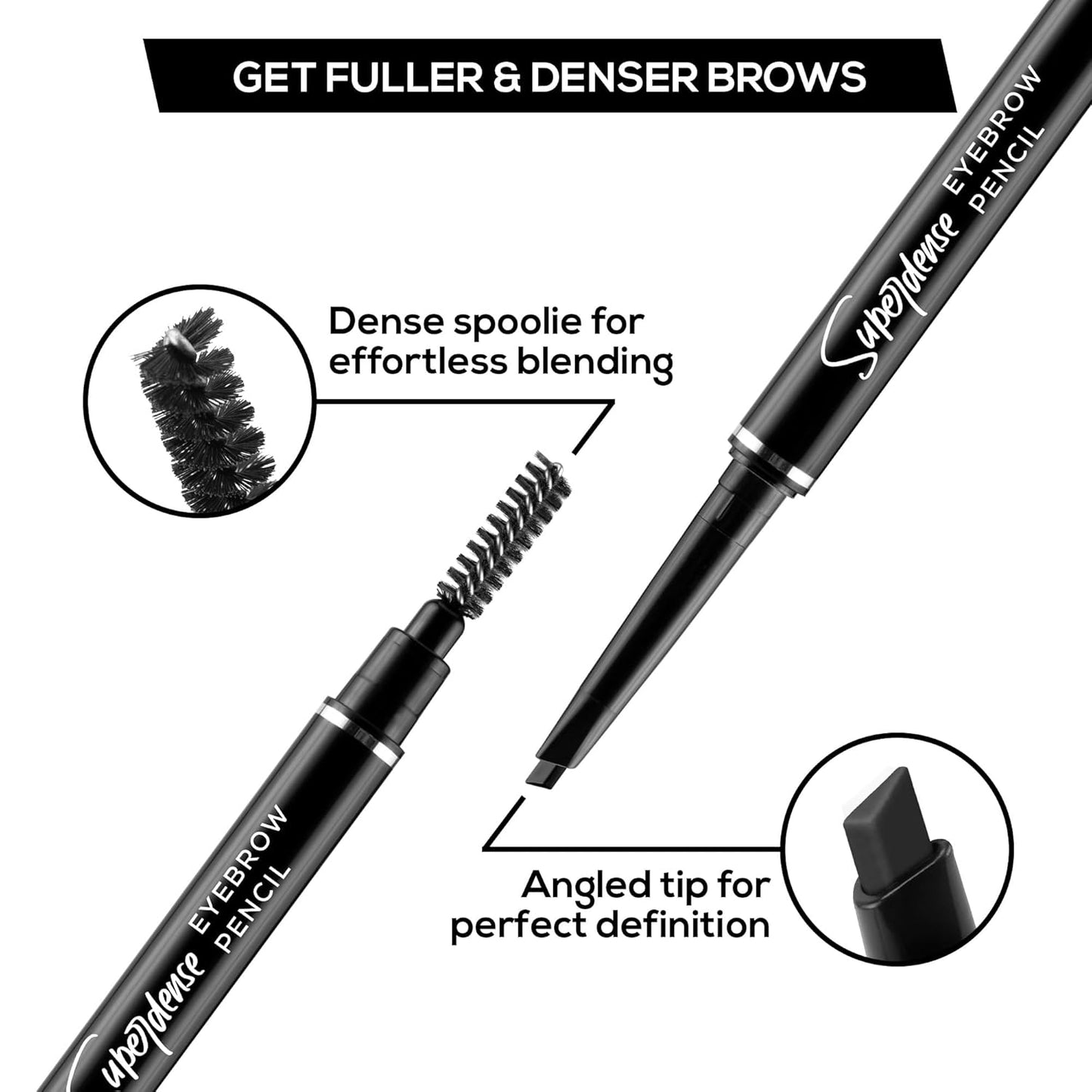 RENEE Superdense Eyebrow Pencil with Spoolie - Brown, Smudge Proof, Waterproof, Highly Pigmented for Fill in Brow Gaps, Smooth One-Swipe Precision Application, Enriched with Vitamin C & Jojoba Oil