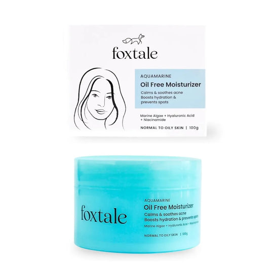 Foxtale Aquamarine Oil-Free Gel Moisturizer for Face | Hyaluronic Acid, Niacinamide, Betaine, Marine Algae| Boosts Hydration, Brightens Skin, Soothes Acne| Lightweight for Oily, Acne-Prone Skin |Men & Women-100g