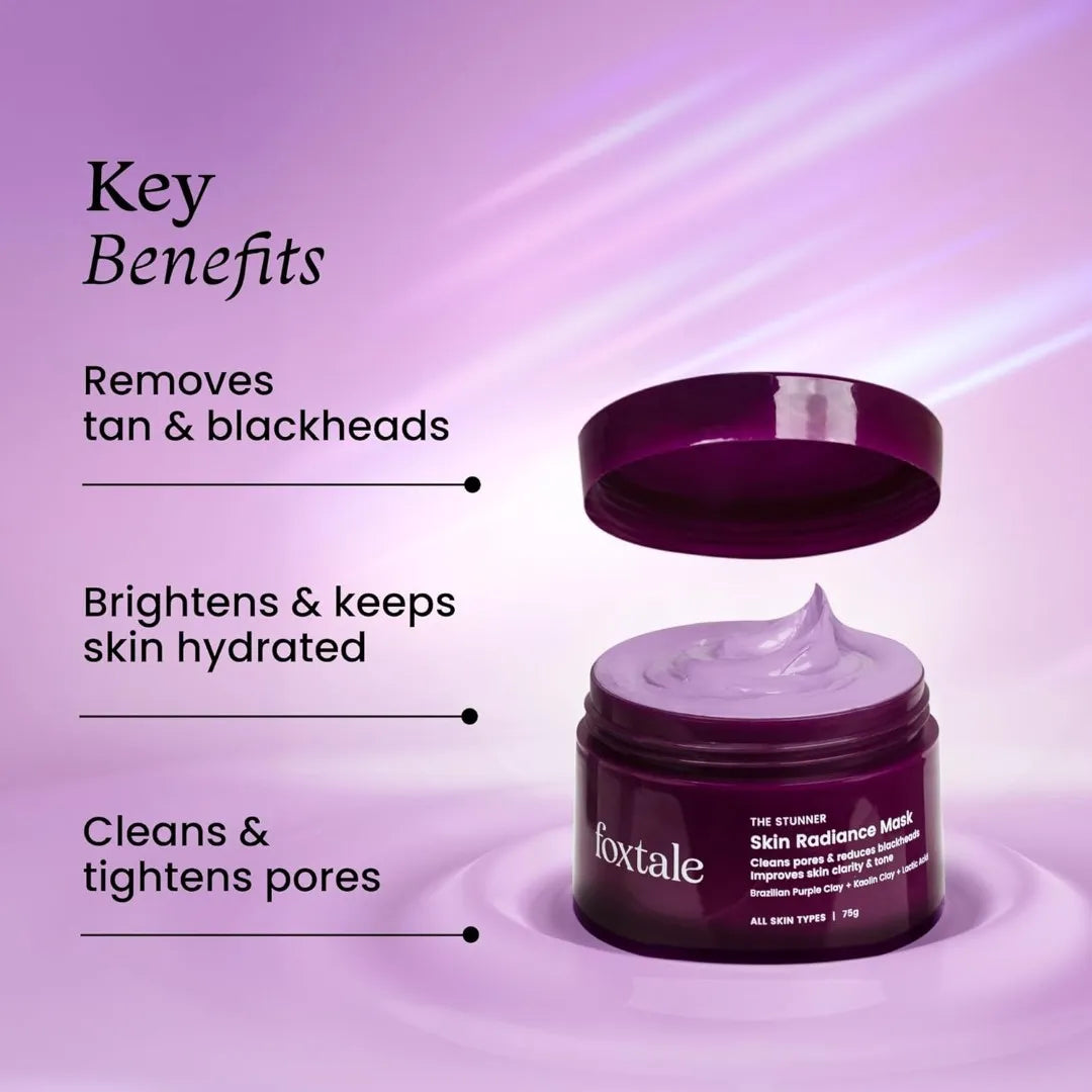Foxtale De-Tan Skin Radiance Mask, With Lactic Acid, Brazilian Purple Clay & Kaolin Clay (75g)