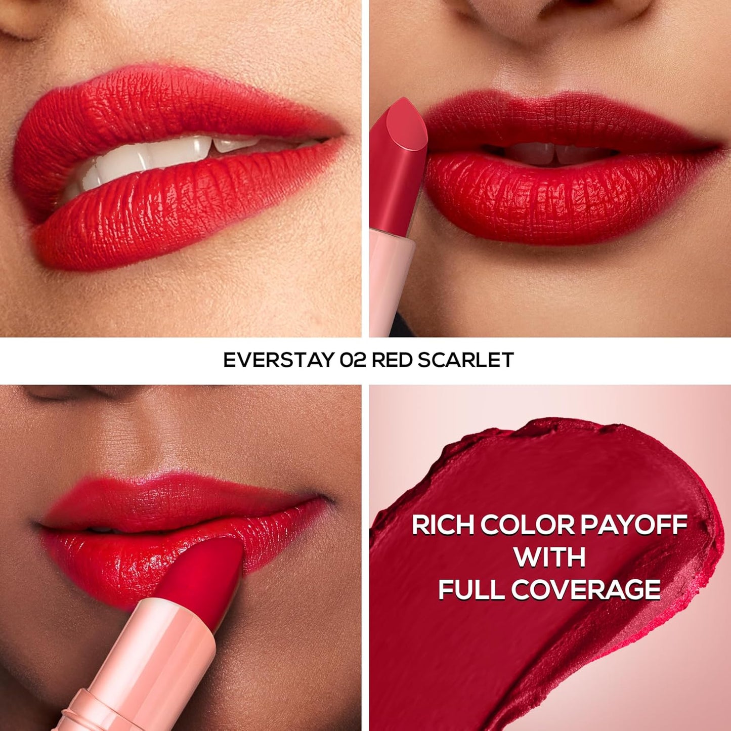 RENEE Everstay Matte Lipstick - Red Scarlet, Long Stay, Hydrating & Non-Drying, Smudge & Transfer Proof, Lightweight, Intense Pigment, Full Coverage, Vitamin E Infused, for All Occasions, 4.2g