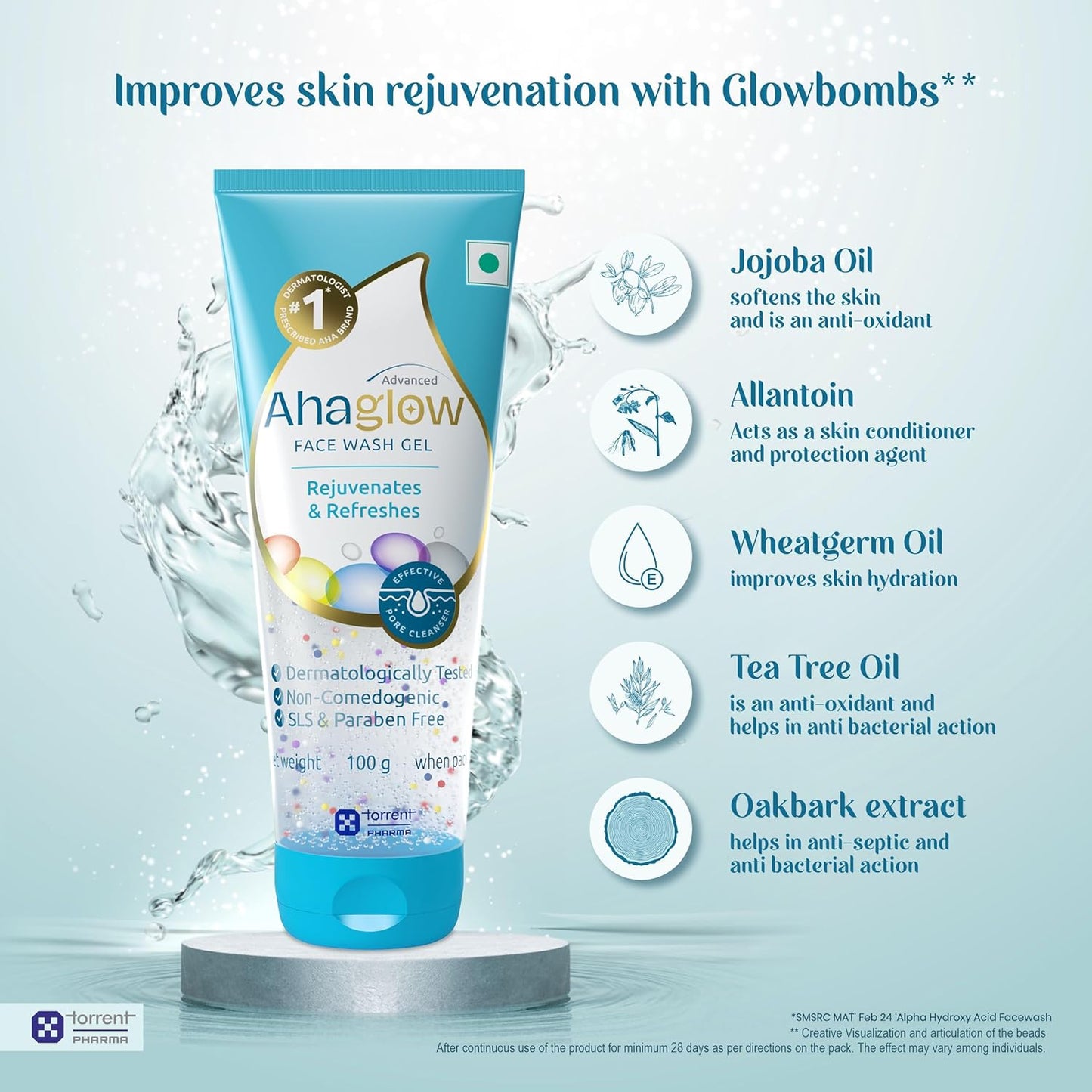 Ahaglow Advanced Face Wash Gel, Daily Gentle Cleansing Formula For Normal And Oily Skin, 50g