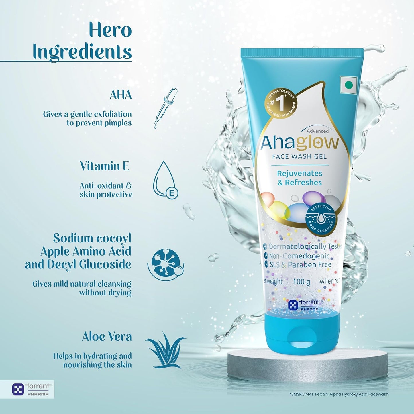 Ahaglow Advanced Face Wash Gel, Daily Gentle Cleansing Formula For Normal And Oily Skin, 50g