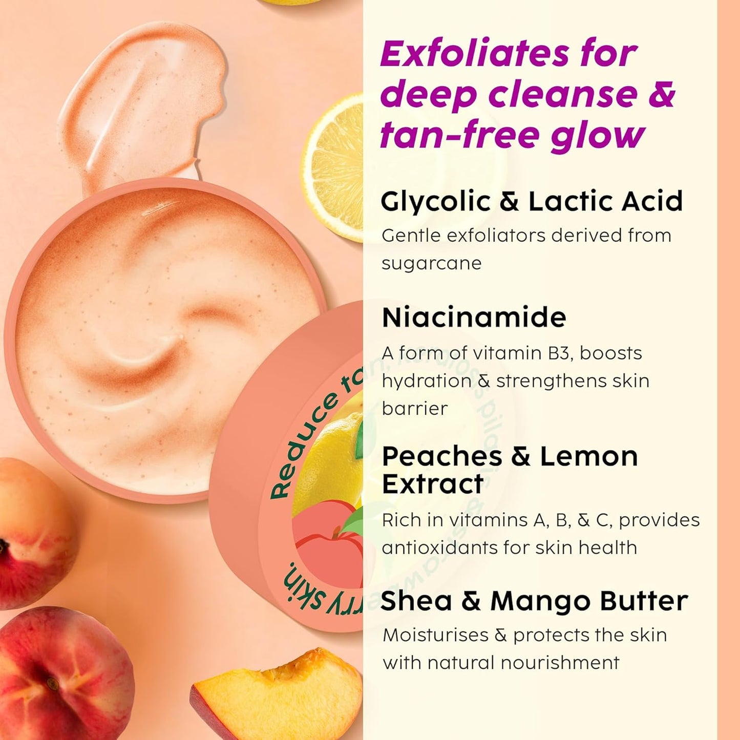 PLIX - THE PLANT FIX Peaches & Lemon Detan Bump Eraser Scrub (200g) | Removes Tan & Restores Skin’s Moisture, Reduces Dark Spots, Uneven Skin Tone, & Reveals Softer Smoother Skin