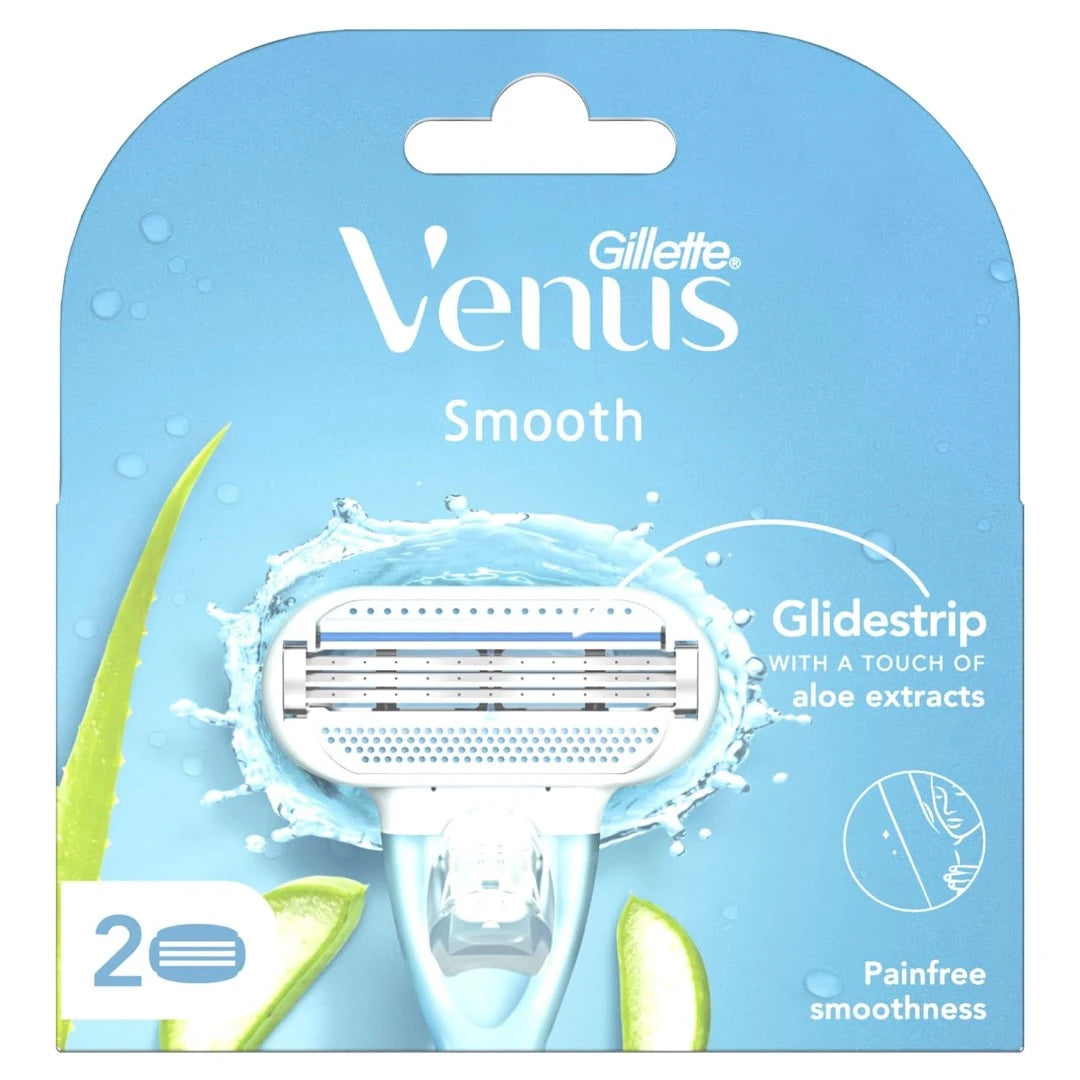 Gillette Venus Hair Removal Razor Blades/Refills/Cartridges (2 pieces) for Women - (Aloe Vera Glidestrip)