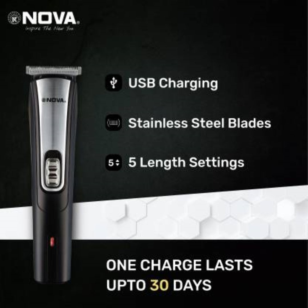 NOVA NHT 1041 USB Trimmer 60 min Runtime 5 Length Settings (Black)