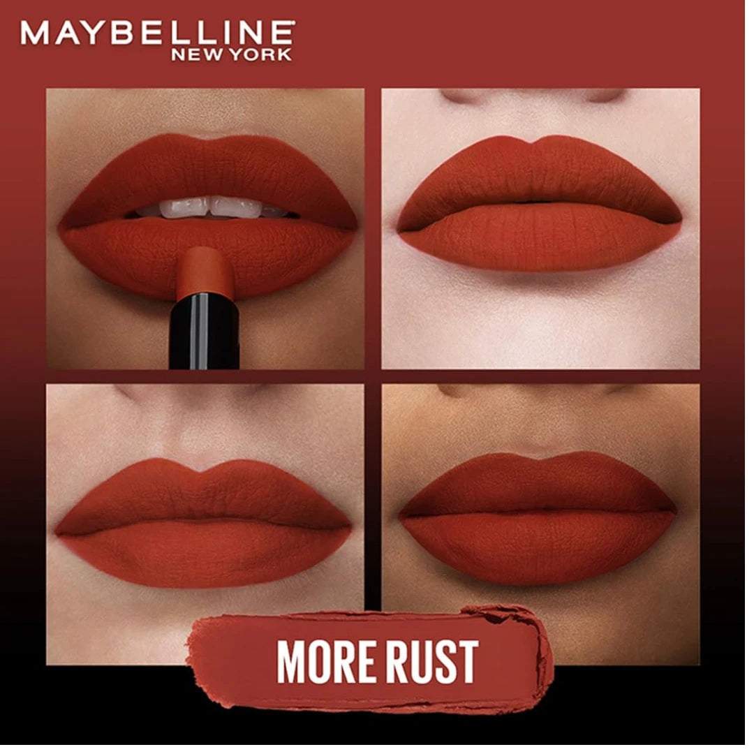 Maybelline New York Lipstick, Matte Finish, Bold Colour, Enriched With Jojoba Oil, Color Sensational Ultimattes, 199 More Ruby, 1.7g