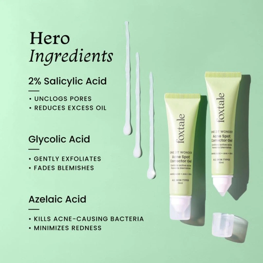 Foxtale 2% Salicylic Acid Acne Spot Corrector Gel with2% Azelaic Acid & 3% Glycolic Acid 15ml (Buy 2 Get 1 Free)