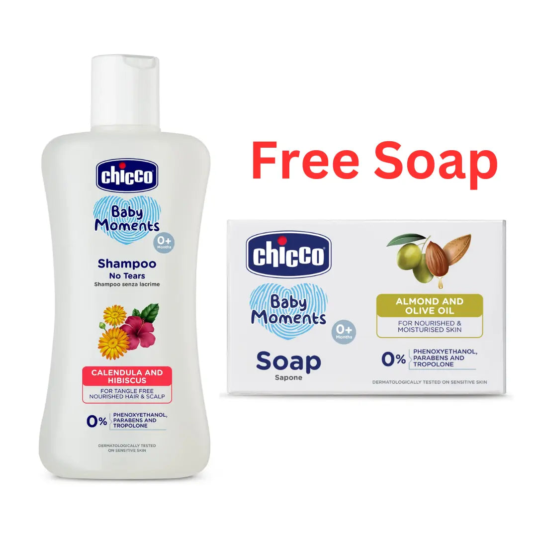 Chicco Baby Moments No Tears Shampoo - 200ml (Free Soap 75g)