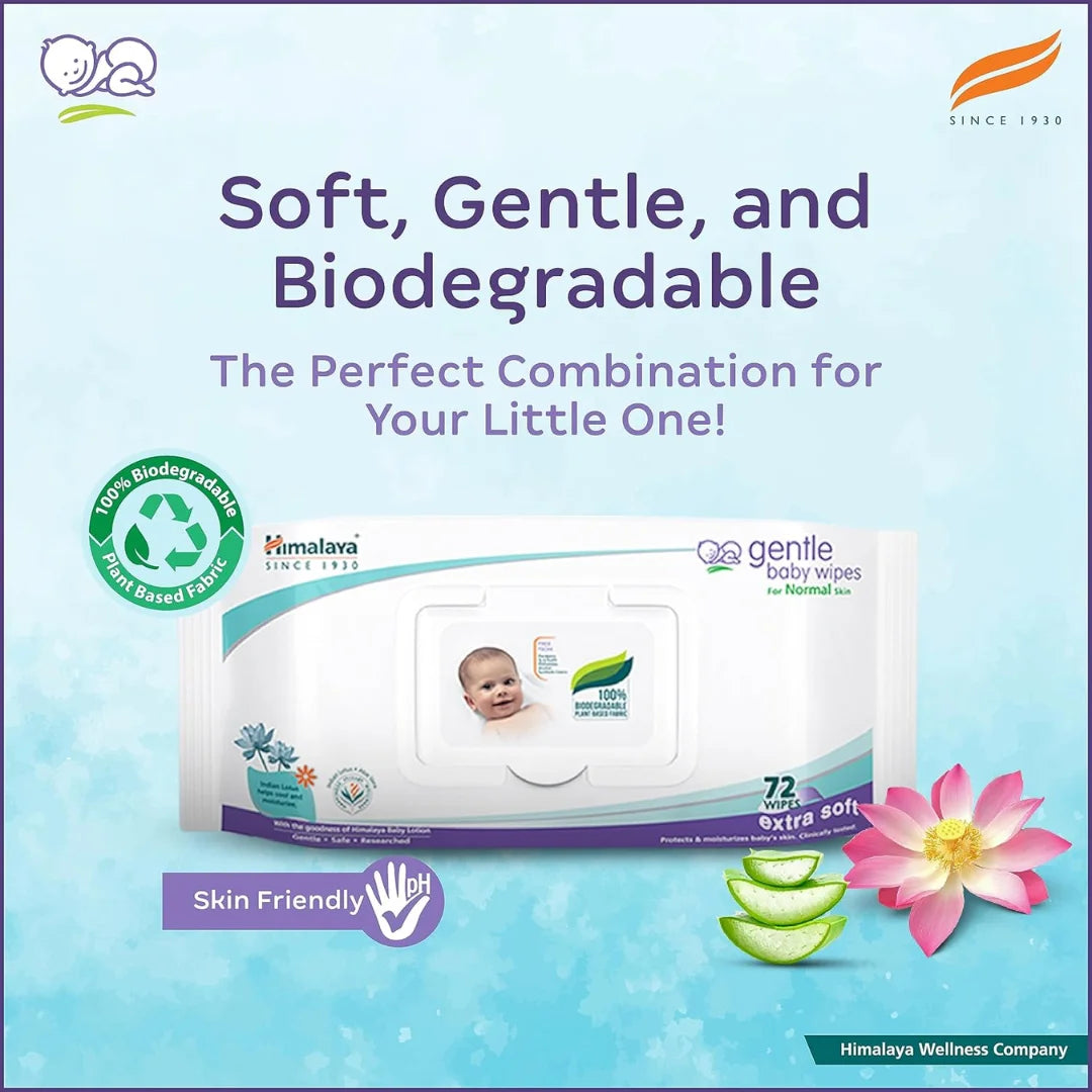 Himalaya Gentle Baby Wipes, 72 Wipes,White