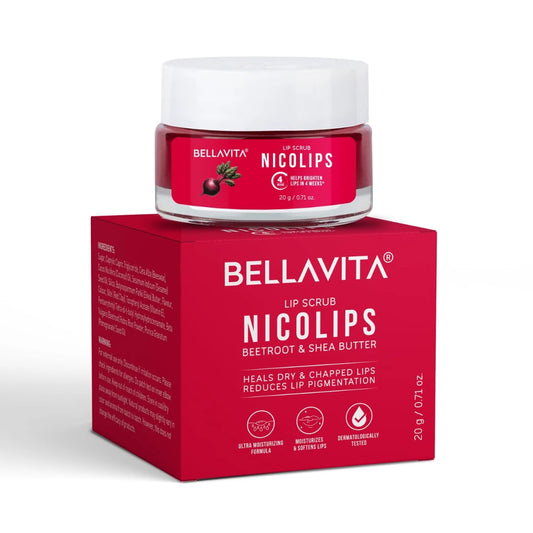 Bella Vita Organic NicoLips Lip Scrub Balm Brightening Dark Lips for Men and Women Dry Lips/Smoker/Chapped Lip & Lipstick Stains Removal Lipcare (20g)