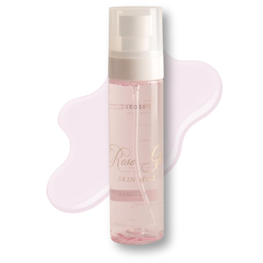 SUROSKIE Roses Glass Skin Mist 100ml | 2 in 1 Face Toner + Makeup Setting Spray | Rose Water for Face with Aloe Vera & Lotus | Toner For Glowing &...