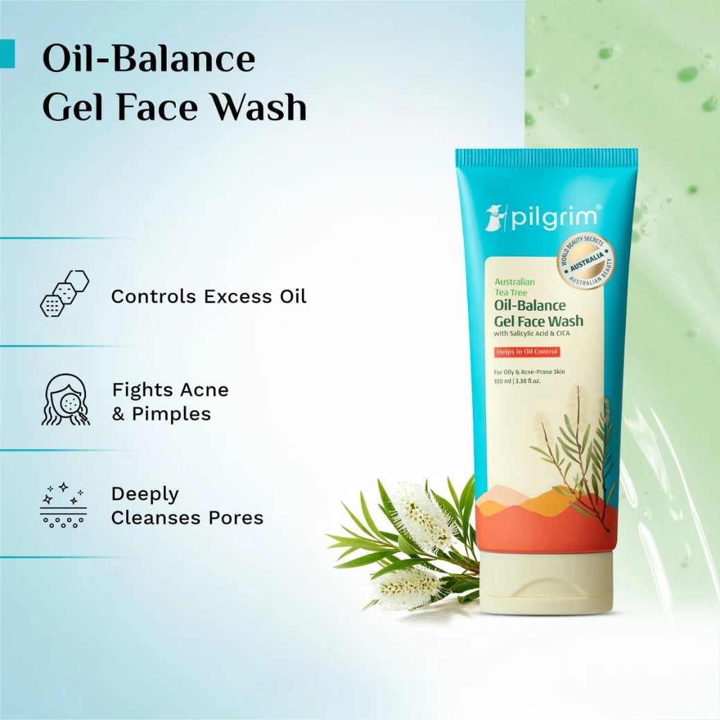 Pilgrim Australian Tea Tree oil-balance gel face wash helps in oil control for oily & acne-prone skin 100 ml