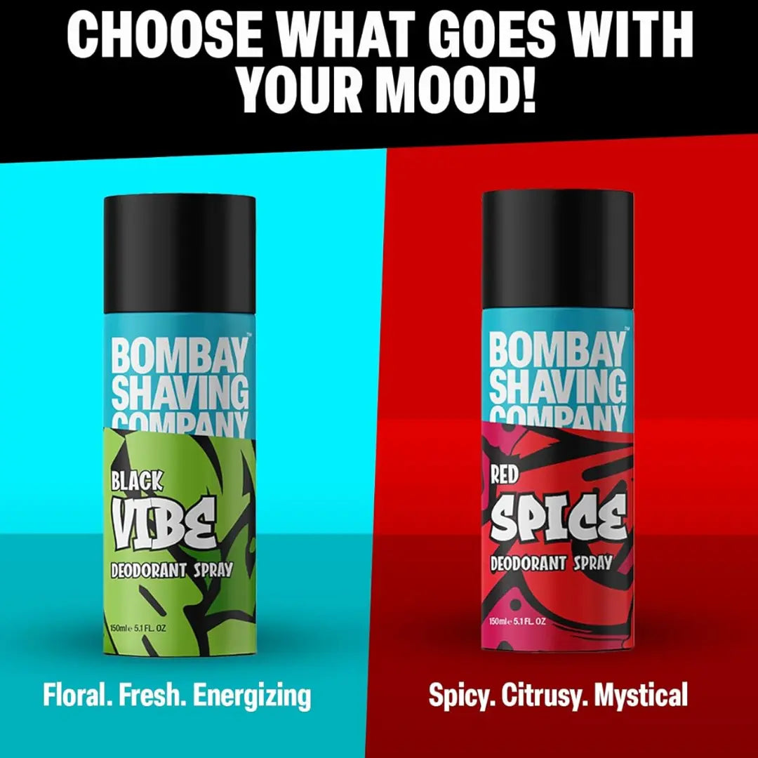 Bombay Shaving Company Body Spray for Men, 150ml each (Pack of 2) - Red Spice and Black Vibe (Packaging may vary)