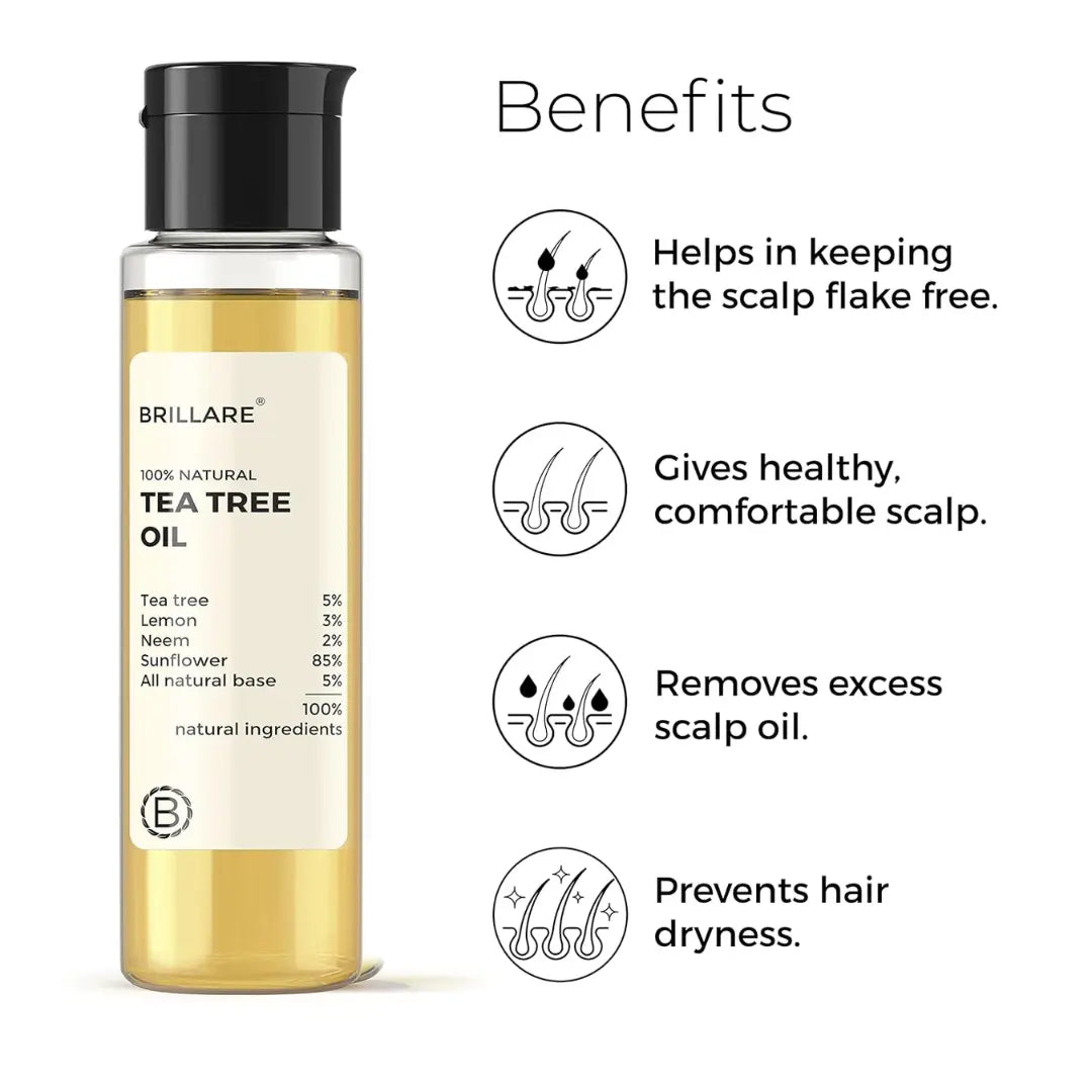 Brillare Tea Tree Hair Oil, with the Goodness of Lemon & Sunflower Oil, Dry, Itchy Scalp, 100% Natural Hair Oil, 100ml