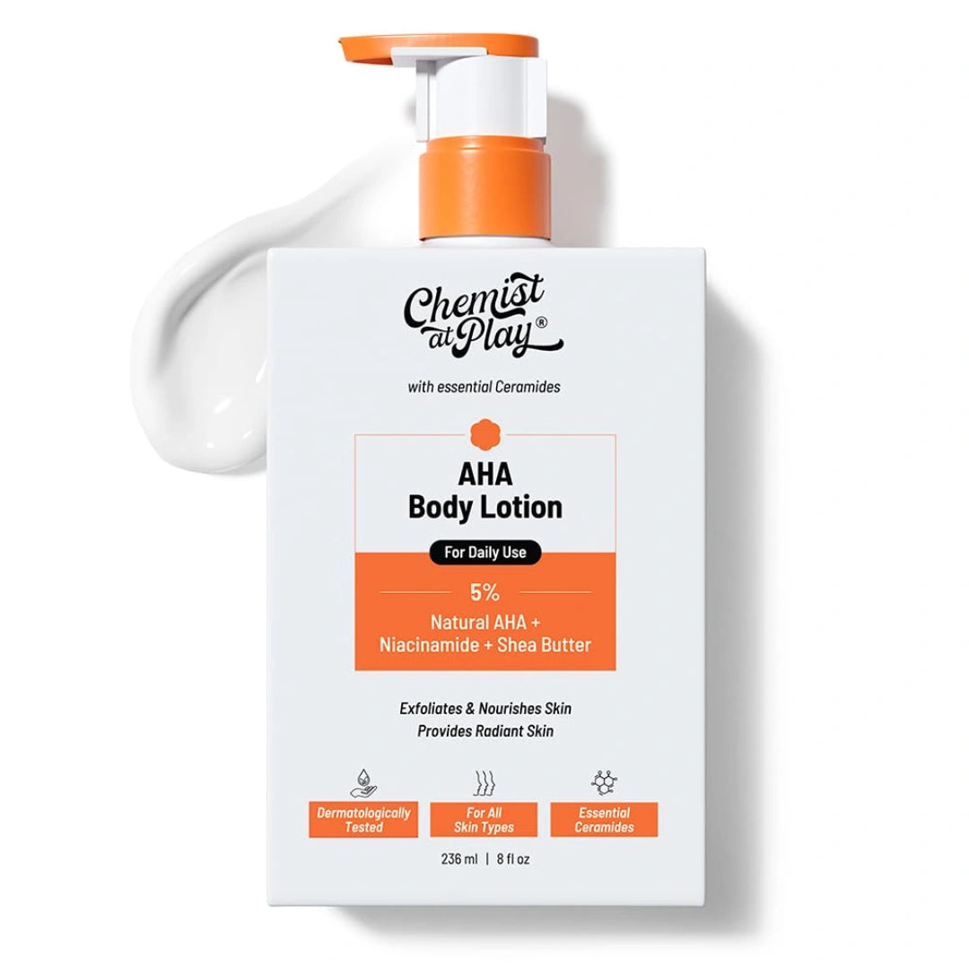 Chemist At Play AHA Body Lotion with 5% Natural AHA, Niacinamide, Shea Butter | Skin Brightening Lotion | 236ml