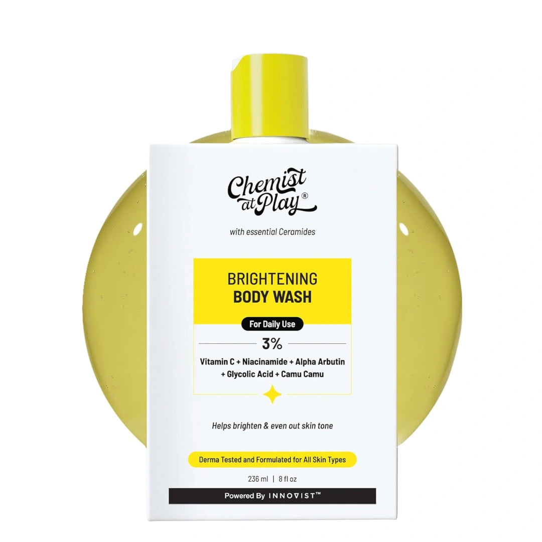 Chemist at Play Brightening Body Wash | Vitamin C Bodywash for Glowing Skin | Fades Dark Spots | Evens out Skin Tone | Alpha Arbutin | 30X Vitamin C with Camu Camu | For Women & Men | 236mL