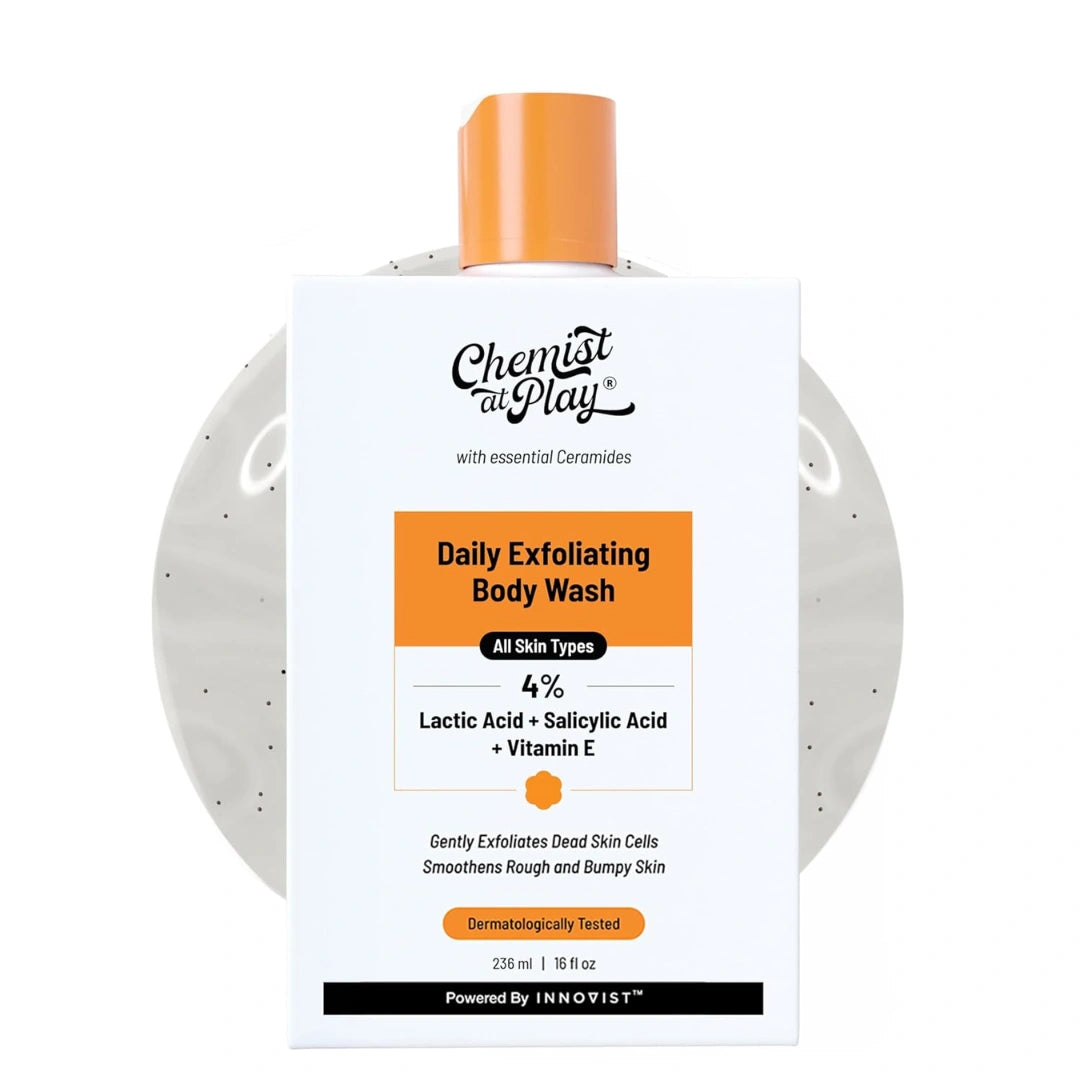 Chemist At Play Exfoliating Body Wash  | 4% (Salicylic Acid, Vitamin E & Lactic Acid) | Paraben & SLS Free | Gentle Exfoliating Shower Gel | Unisex (236ml)