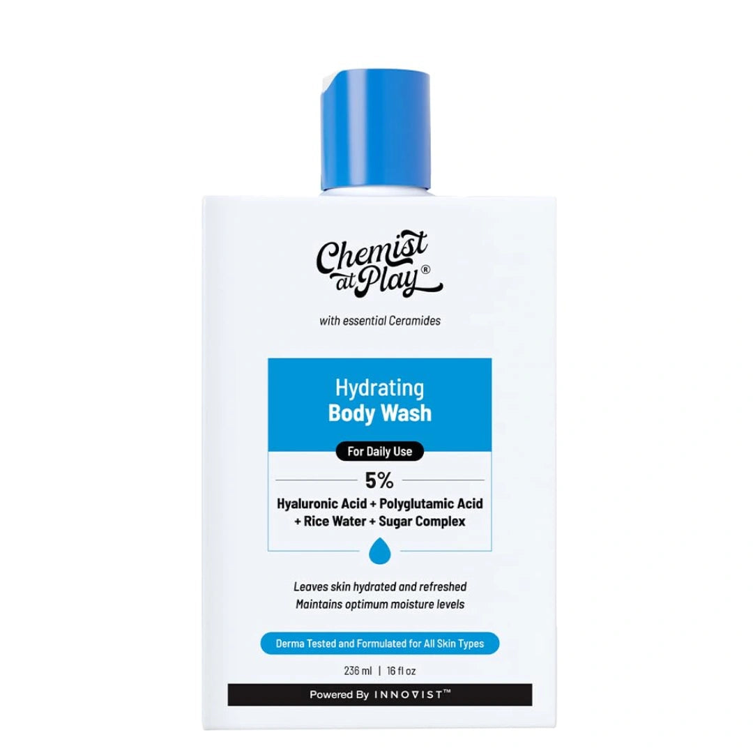 Chemist at Play Hydrating Body Wash | Hyaluronic Acid Bodywash for Intense Hydration | Reduces Flakes & Itchiness | For Dry Skin | Polyglutamic Acid & Hyaluronic Acid | SLS & Paraben Free | For Women & Men | 236ml
