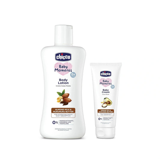 Chicco Baby Moments Body Lotion for Babies, 200ml | Almond Milk & Murumuru Butter , Chicco  Baby Cream 50g Free