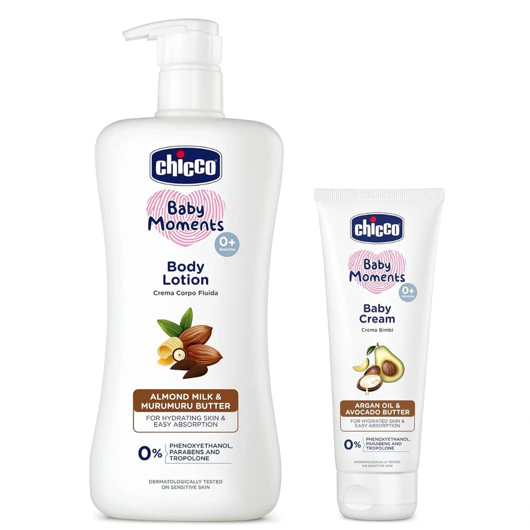 Chicco Baby Moments Body Lotion for Babies, 500ml|Almond Milk & Murumuru Butter -500ml , Chicco  Baby Cream 100g Free