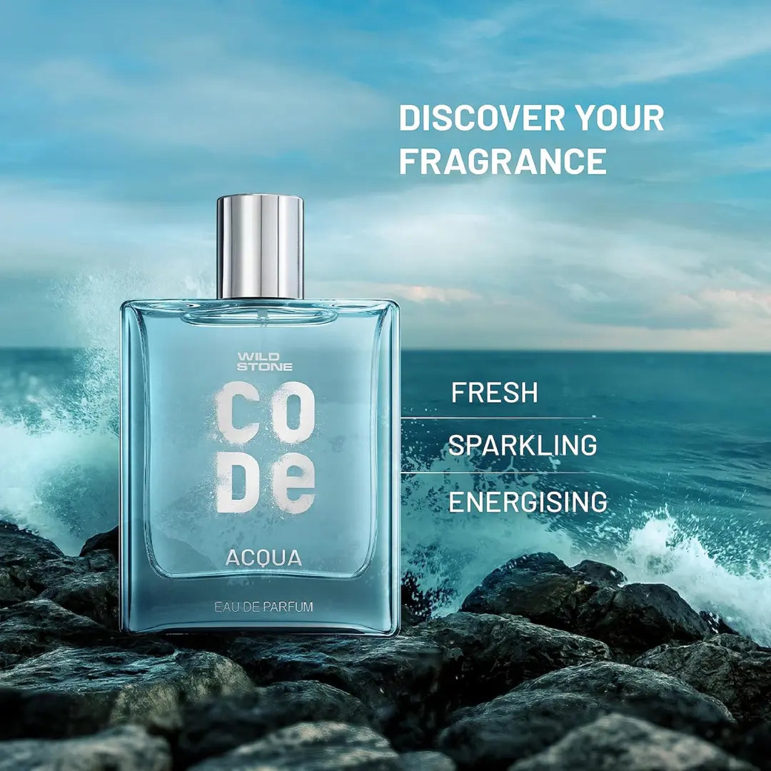 Wild Stone CODE Acqua Perfume for Men, 100ml l Long-Lasting Eau De Parfum having Fresh & Oceanic Vibes with Marine, Musk, Amber, and Patchouli Notes|LuxuryMen EDP Perfume