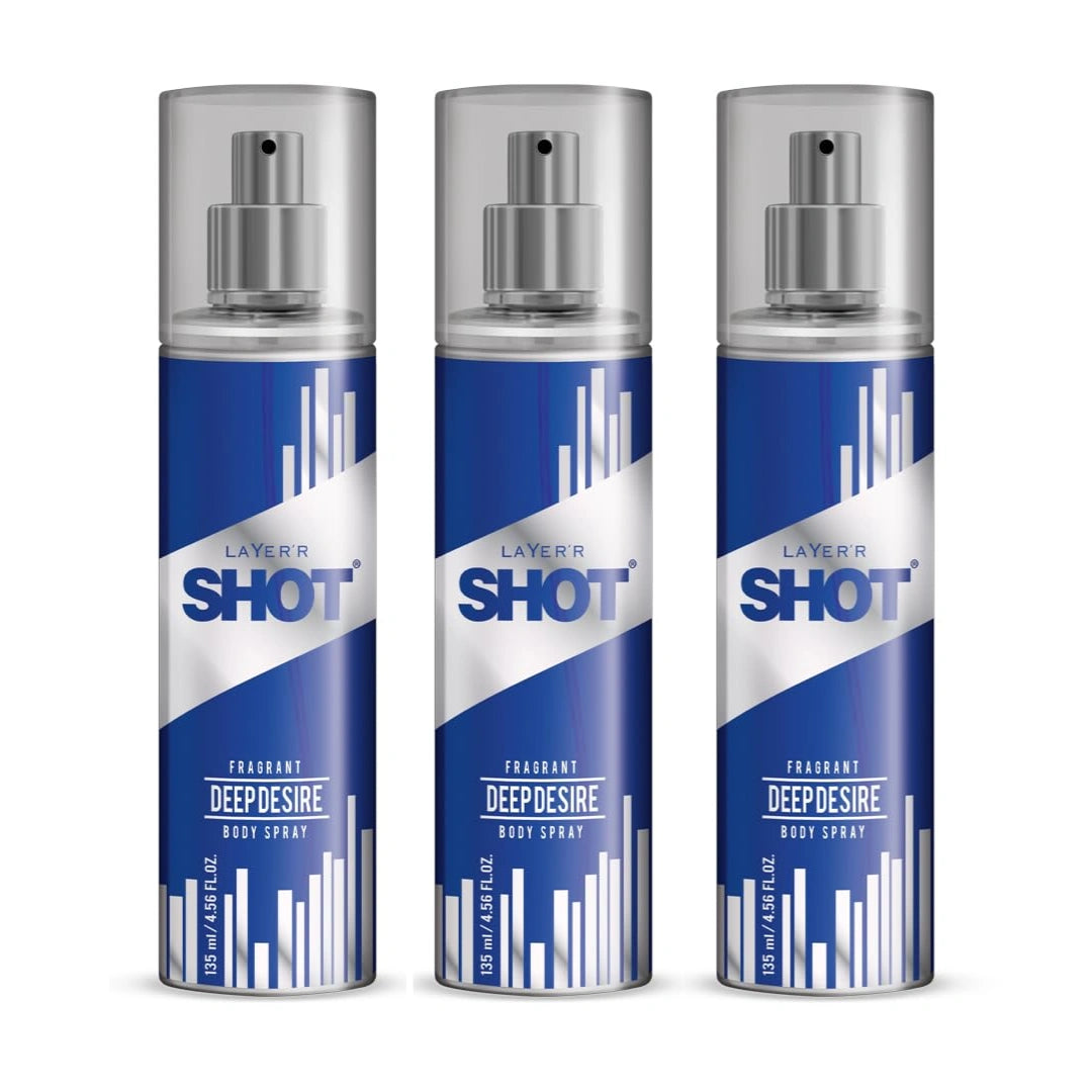 Layer'r Shot Deep Desire Deodorant Spray For Men | Long-Lasting Premium Fragrance -135ml (Pack of 3)