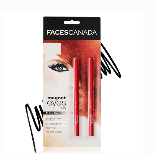 FACES CANADA Magneteyes Kajal - Black, 0.35g (Pack of 2) | 24 Hr Long Stay | One Stroke Smooth Glide | Waterproof, Smudgeproof & Fadeproof | Deep Matte Finish | Enriched With Almond Oil & Vitamin E