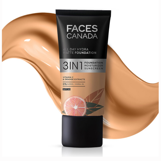 FACESCANADA All Day Hydra Matte Foundation|3-In-1 Foundation + Moisturizer Cream+Spf 30|24 Hr Aloe Hydration&Vitamin C|10Hr Long Wear|Medium To High Buildable Coverage|Golden Beige 032|25Ml,Pack Of 1