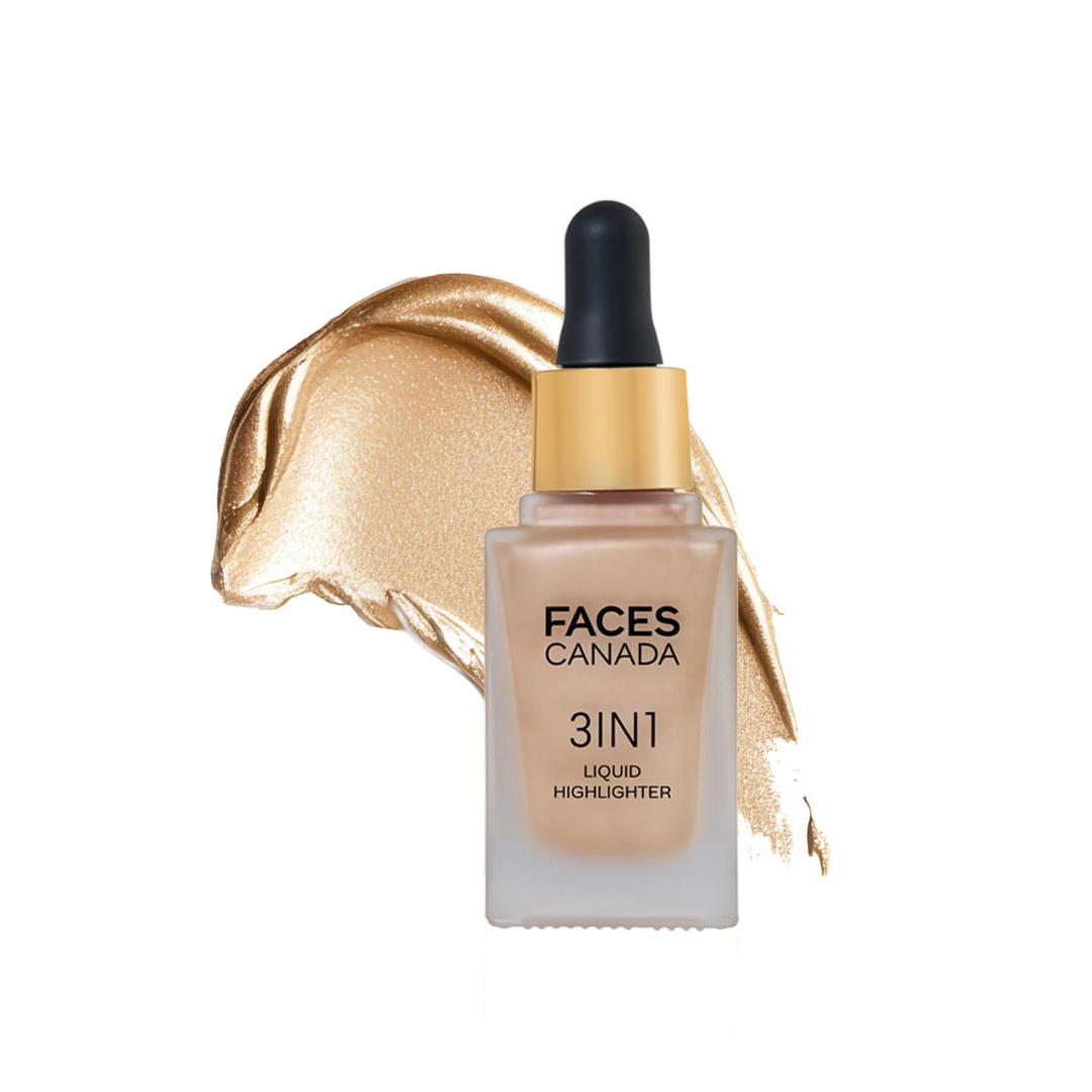 FACES CANADA 3 in 1 Liquid Highlighter – Bronze 02, 18ml | Primer | Highlighter | Strobe Serum | Luminous Finish | Lightweight Formula | Hydrating | Long Lasting Glow | Easily Blendable