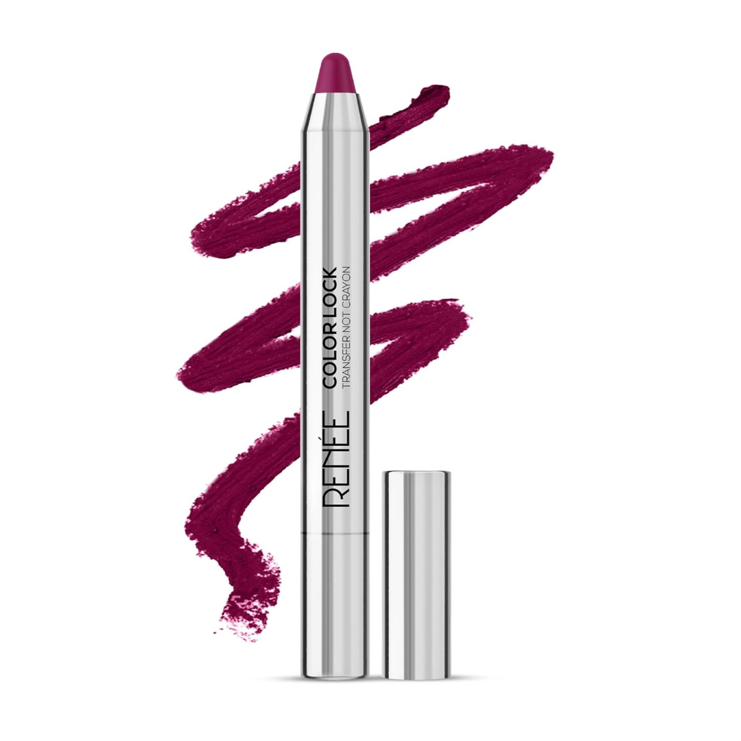 RENEE Colorlock Transfer Not Lip Crayon with Sharpener, SPF 20, Waterproof, Smudgeproof, Lightweight & Long Lasting, Intense Color Payoff with Ultra Matte Finish, Enriched with Vitamin E, Desire 3gm