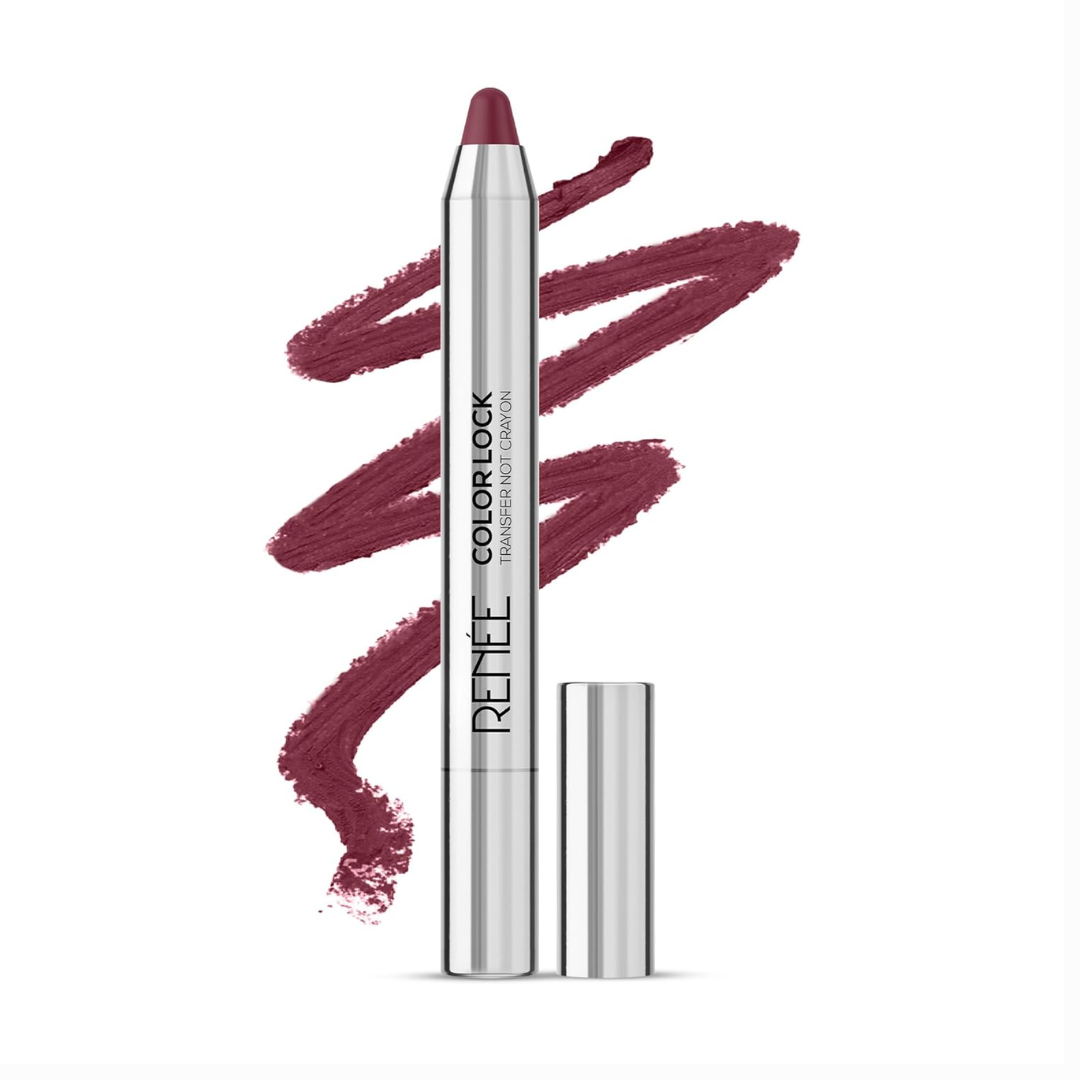 RENEE Colorlock Transfer Not Lip Crayon with Sharpener, SPF 20, Waterproof, Smudgeproof, Lightweight & Long Lasting, Intense Color Payoff with Ultra Matte Finish, Enriched with Vitamin E, Desire 3gm