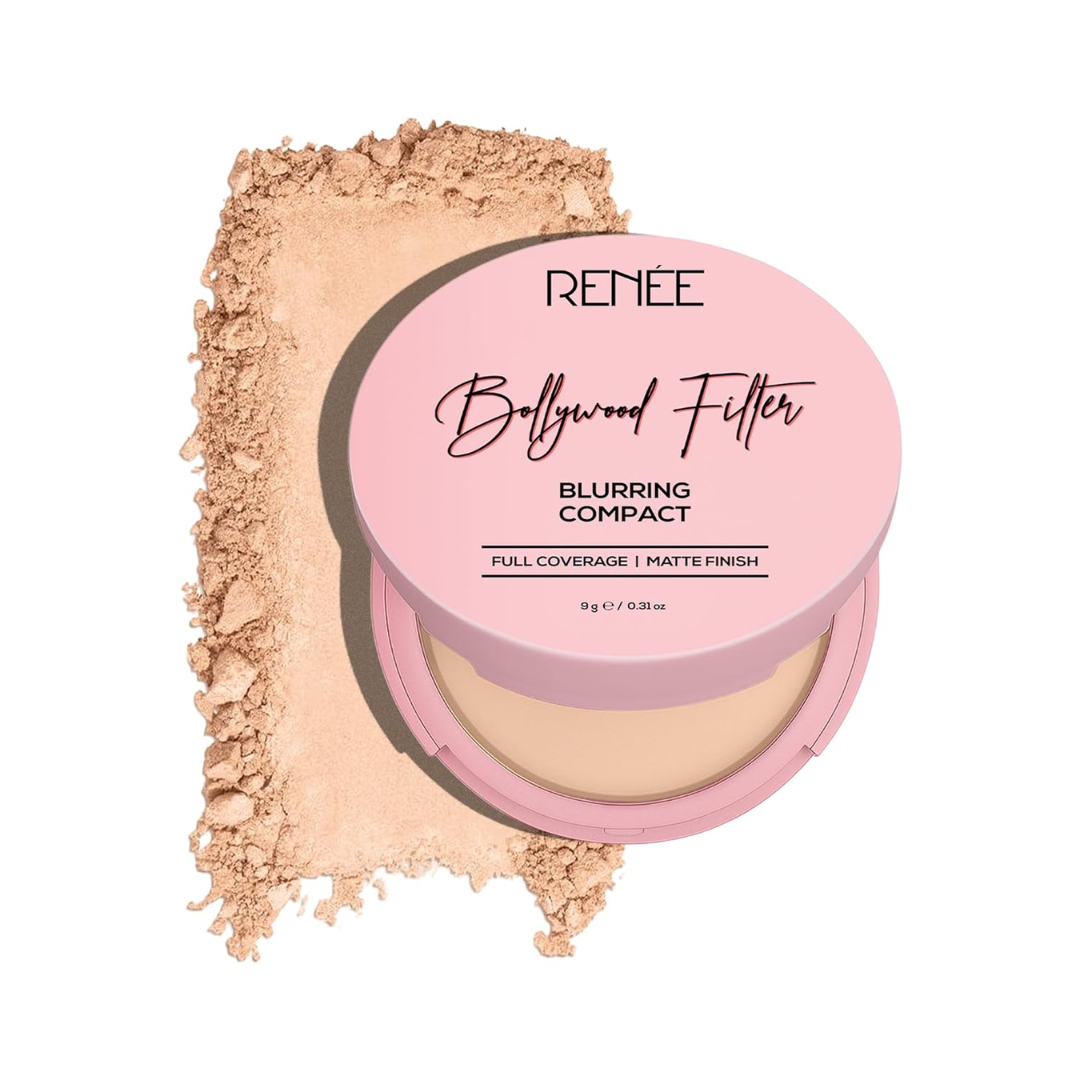 RENEE Bollywood Filter Blurring Compact- Maple Drape | Matte Finish, Full Coverage | Blurs Pores & Blemishes | 9 g