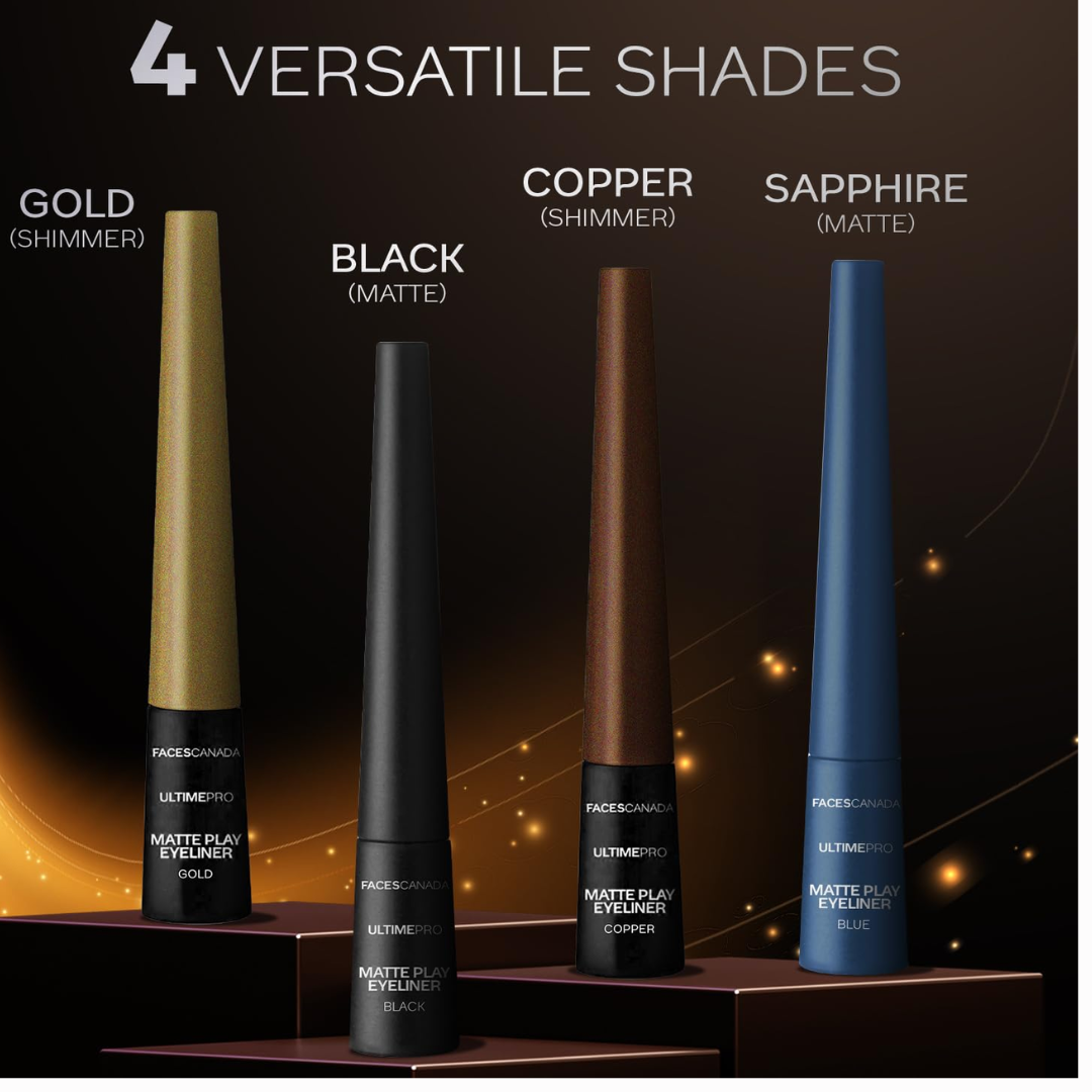 FACES CANADA Ultime Pro Matte Play Eyeliner - Gold, 2.5 ml | Quick Dry | Shimmer Finish | 24 Hr Long Lasting Formula | Precise Felt Tip | Highly Pigmented | Waterproof, Smudgeproof & Sweatproof