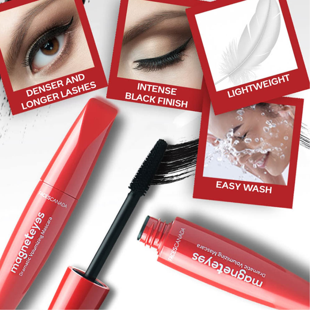 FACESCANADA FACES CANADA Magneteyes Range Trio Pack - Black, 13.35 g | Kajal + Eyeliner + Mascara | Lightweight | Long Lasting | Smooth Texture | Precise Application | Intense Color Payoff | Paraben Free