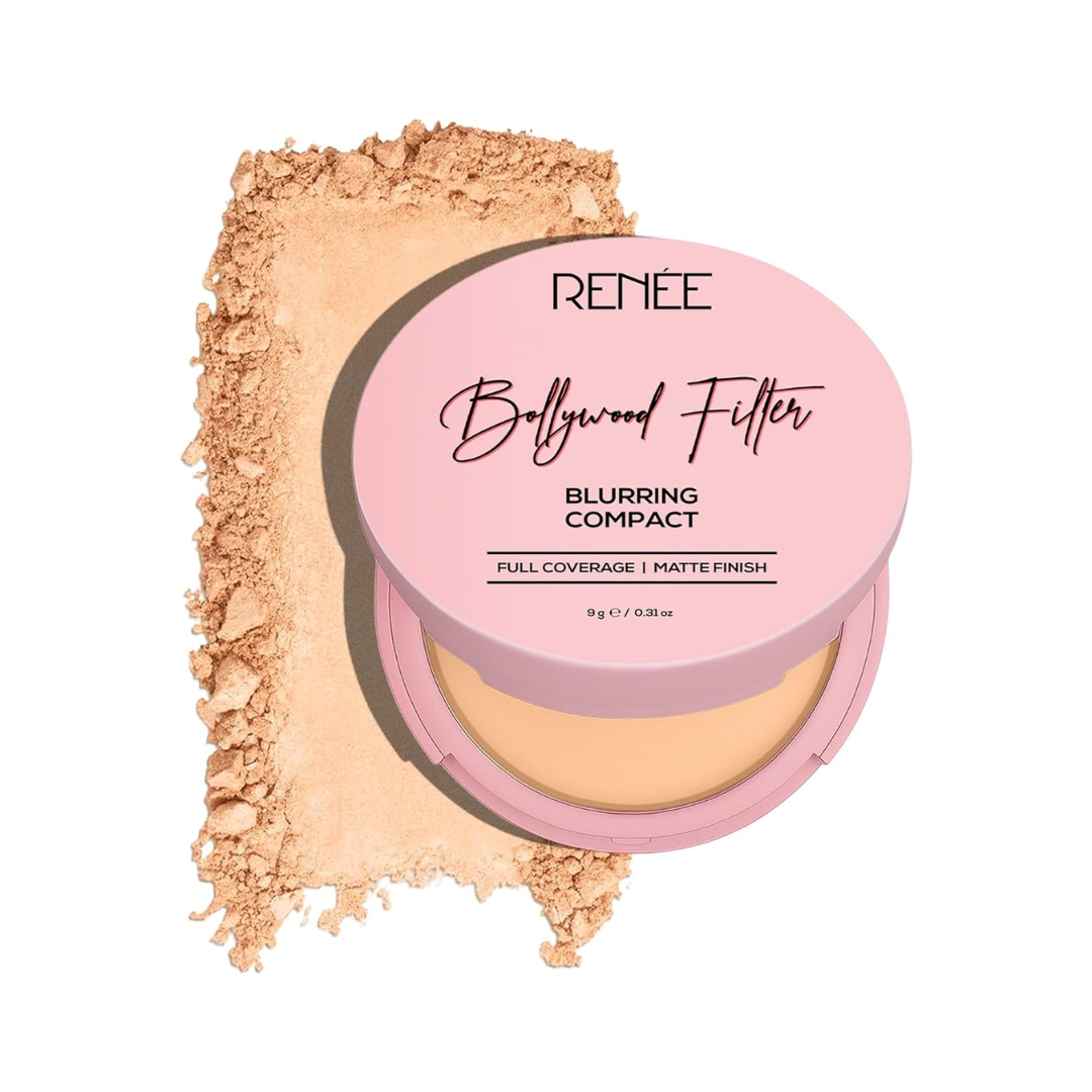 RENEE Bollywood Filter Blurring Compact- Maple Drape | Matte Finish, Full Coverage | Blurs Pores & Blemishes | 9 g