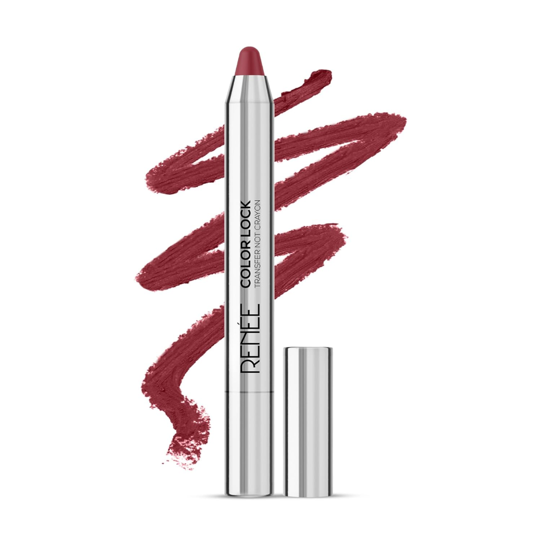RENEE Colorlock Transfer Not Lip Crayon with Sharpener, SPF 20, Waterproof, Smudgeproof, Lightweight & Long Lasting, Intense Color Payoff with Ultra Matte Finish, Enriched with Vitamin E, Desire 3gm
