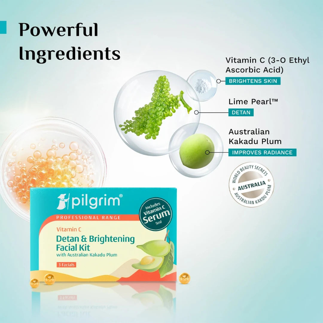 Pilgrim Vitamin C Detan & Brightening Facial Kit with Australian Kakadu Plum | All Skin Types