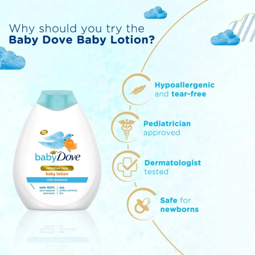 Baby Dove Rich Moisture Baby Lotion 400 ml | Gentle Baby Lotion for Baby's Soft Skin | Body Lotion for Kids | Hypoallergenic, No Sulphates, No Parabens