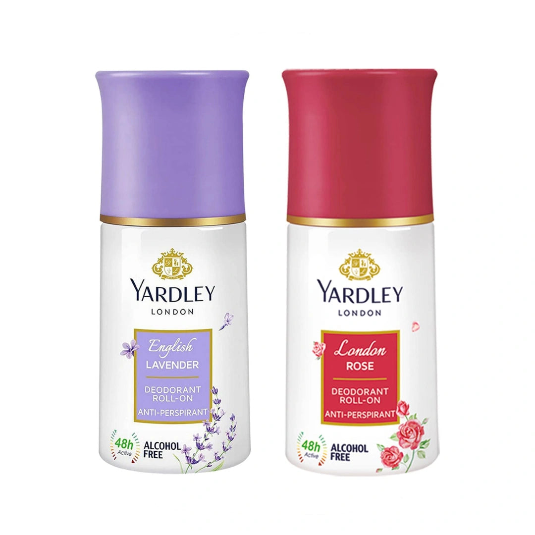 Yardley London English Lavender and London Rose Deodorant Roll-on For Men & Women - 50ml (Pack of 2)