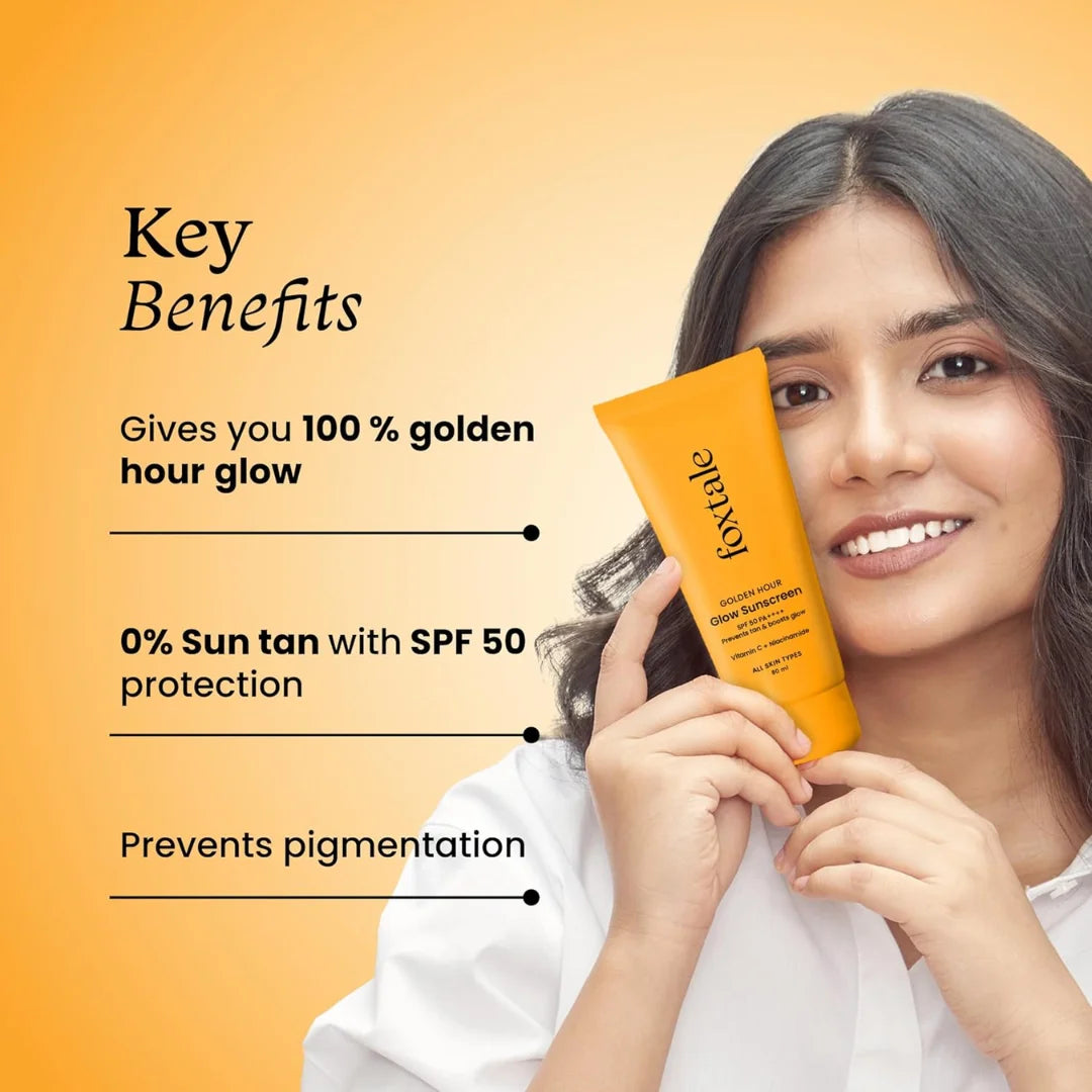 Foxtale SPF 50 Vitamin C & Niacinamide Glow Sunscreen with PA++++| For Men & Women, All Skin Types - 80ml
